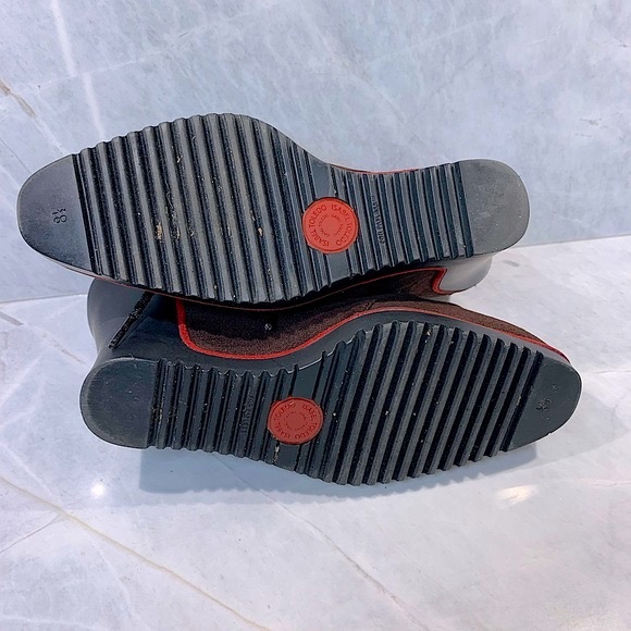 Isabel Toledo x Payless chocolate brown faux suede wedge lace up red trim 9 - Picture 5 of 8